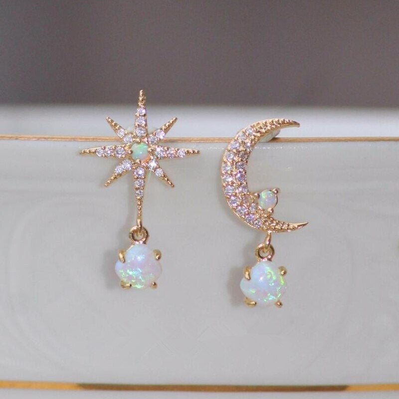 Jade | Opal Moon & Star Earrings