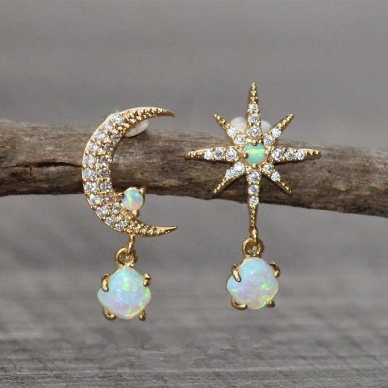 Genevieve | Gold Opal Moon Star Earrings
