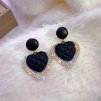 Black Heart Drop Earrings in Gold