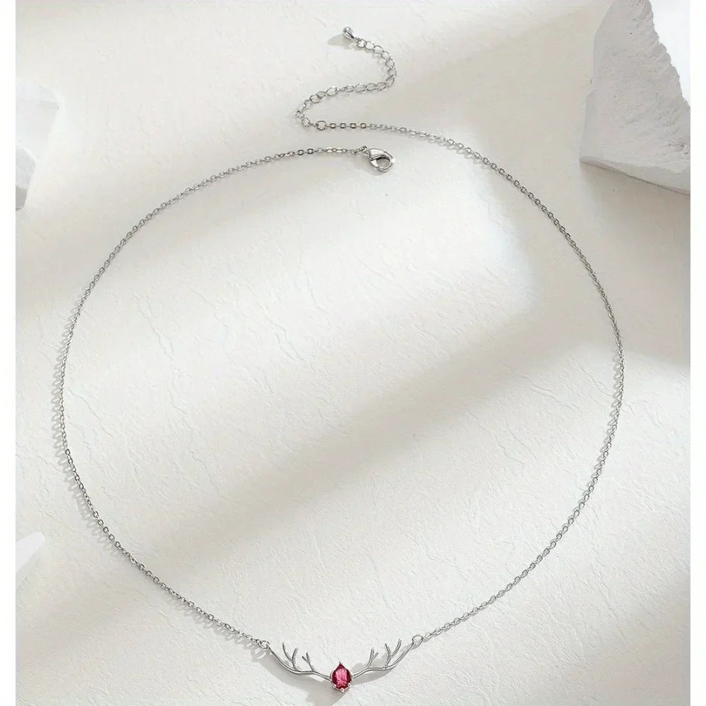 Antler Necklace with Delicate Heart Pendant
