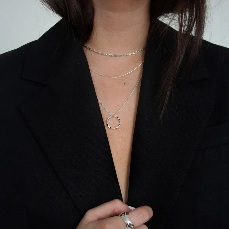 Open Circle Three-Row Necklace | White Gold