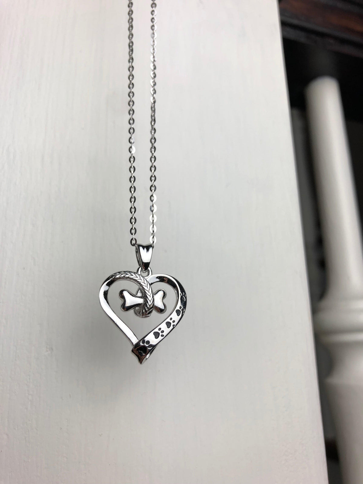 Dog Paws and Heart Necklace in Stainless Steel