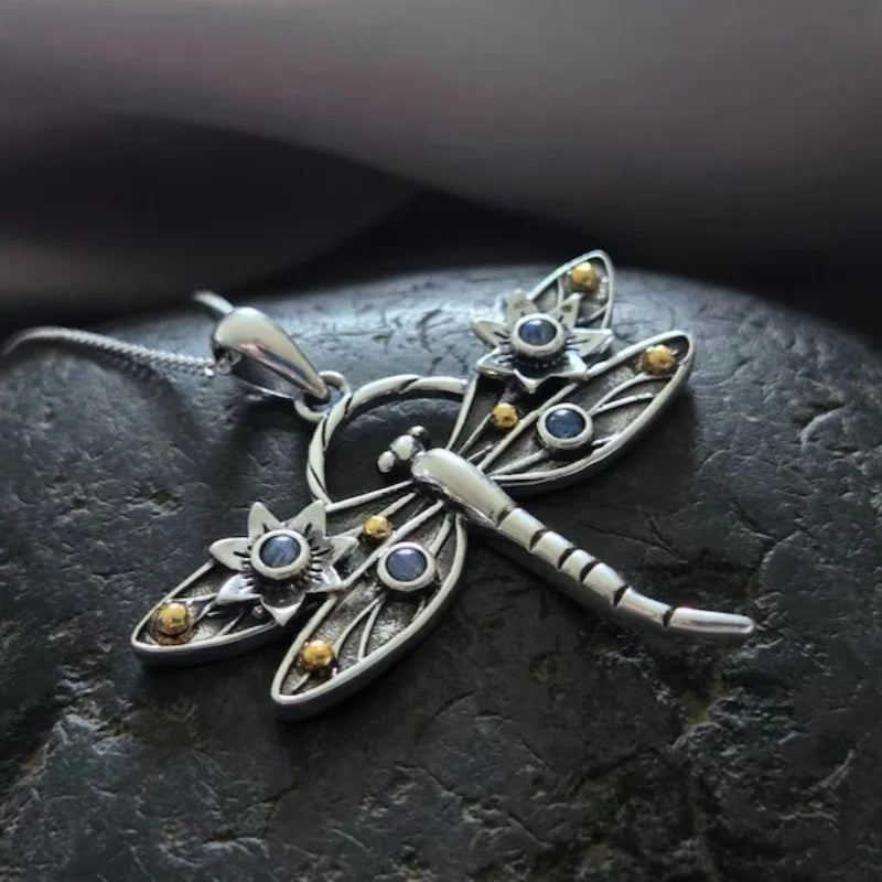 Vintage Crystal Dragonfly Pendant Necklace