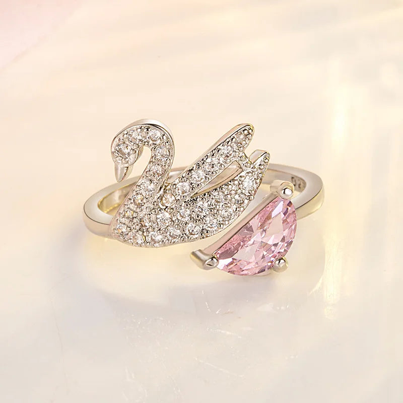 Swan Crystal Ring - Adjustable in Rose Gold