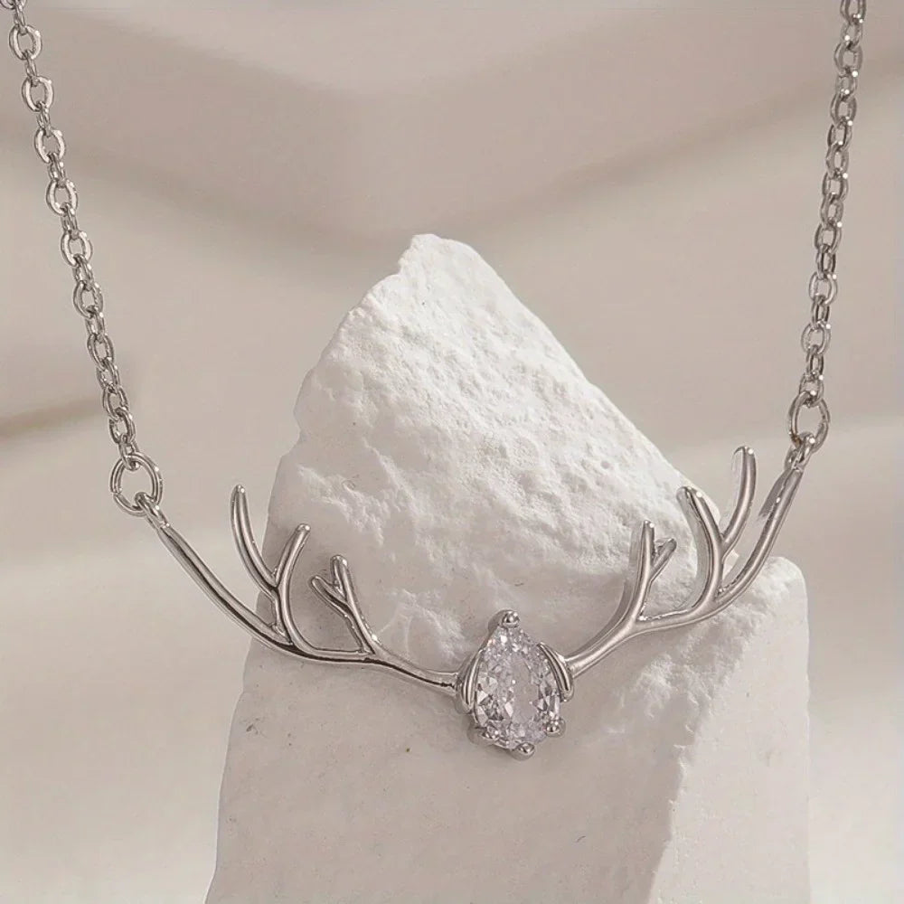 Antler Necklace with Delicate Heart Pendant