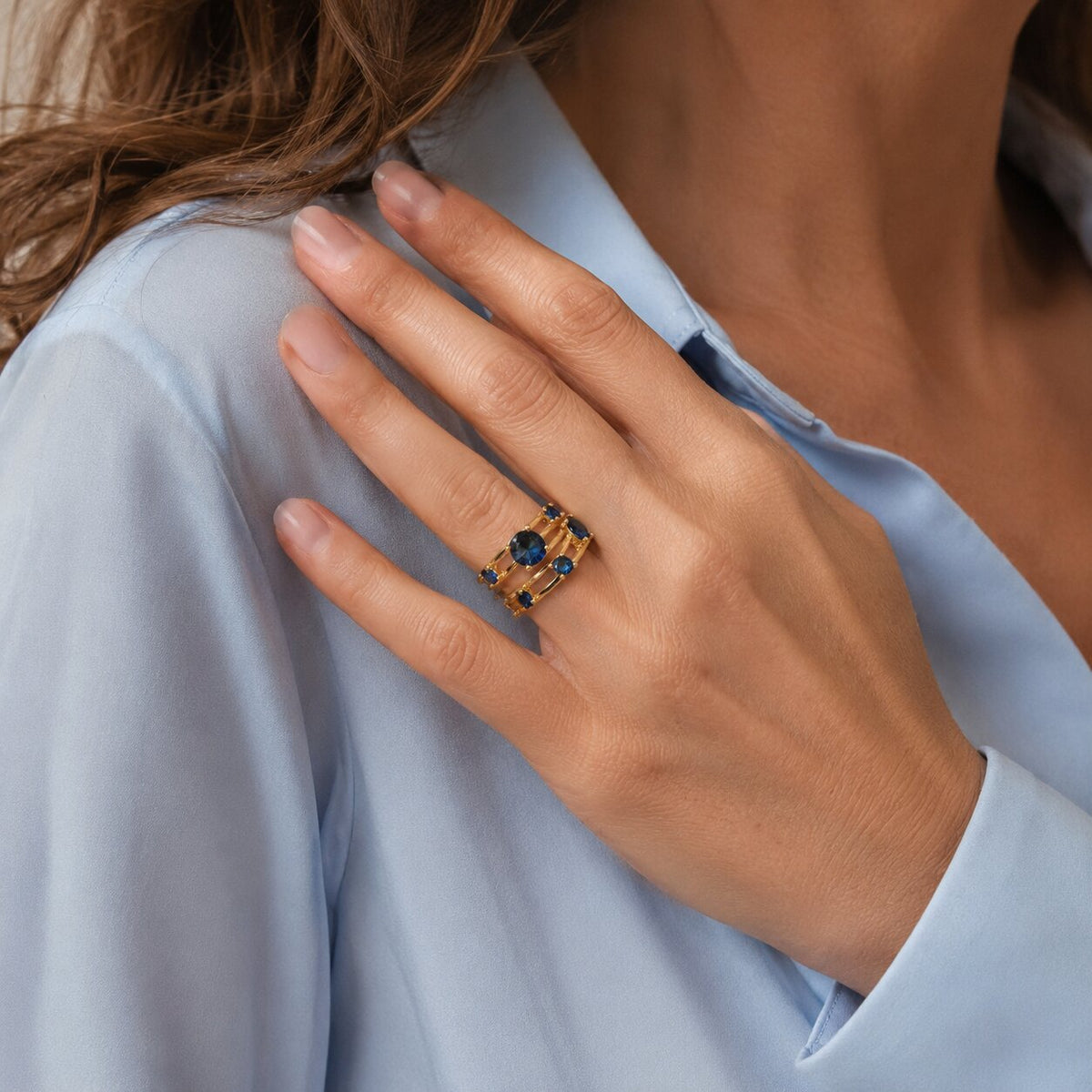 Georgia | Layered Blue Gold Ring
