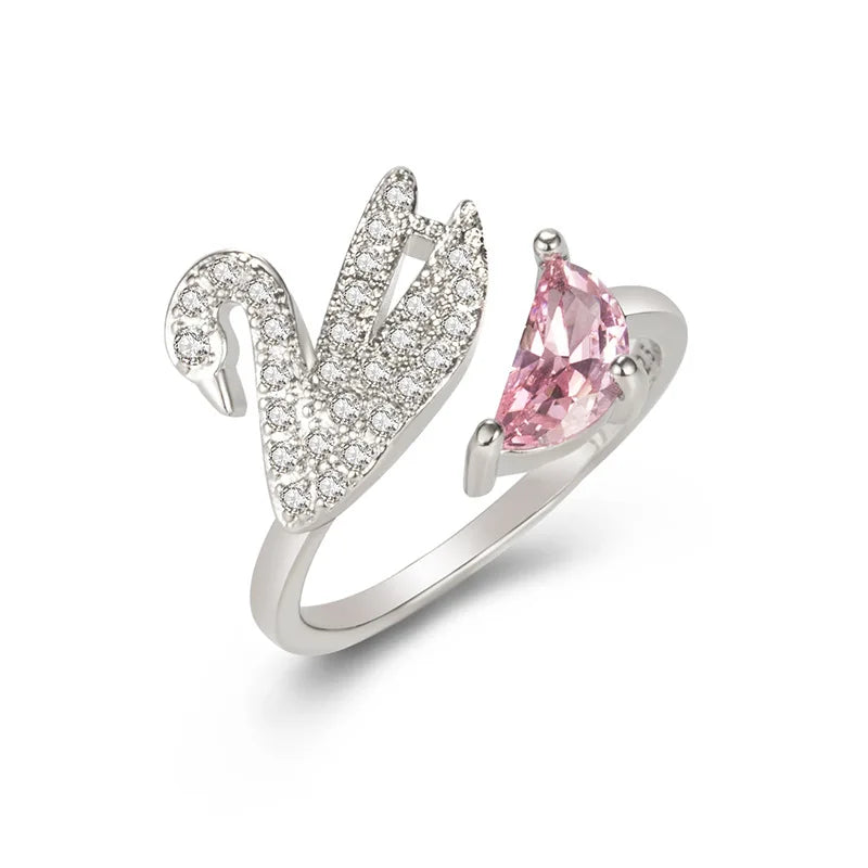 Swan Crystal Ring - Adjustable in Rose Gold