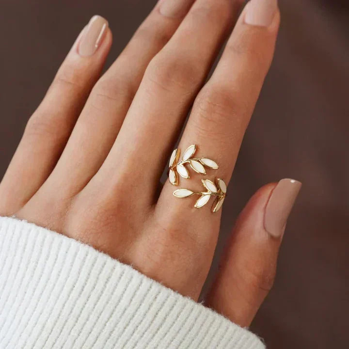 Bijou | Pure White Opal Leaf Adjustable Ring