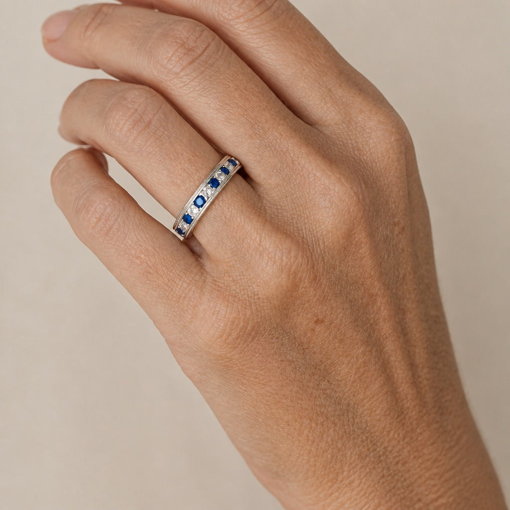 Evelyn | Minimalist Blue Silver Ring