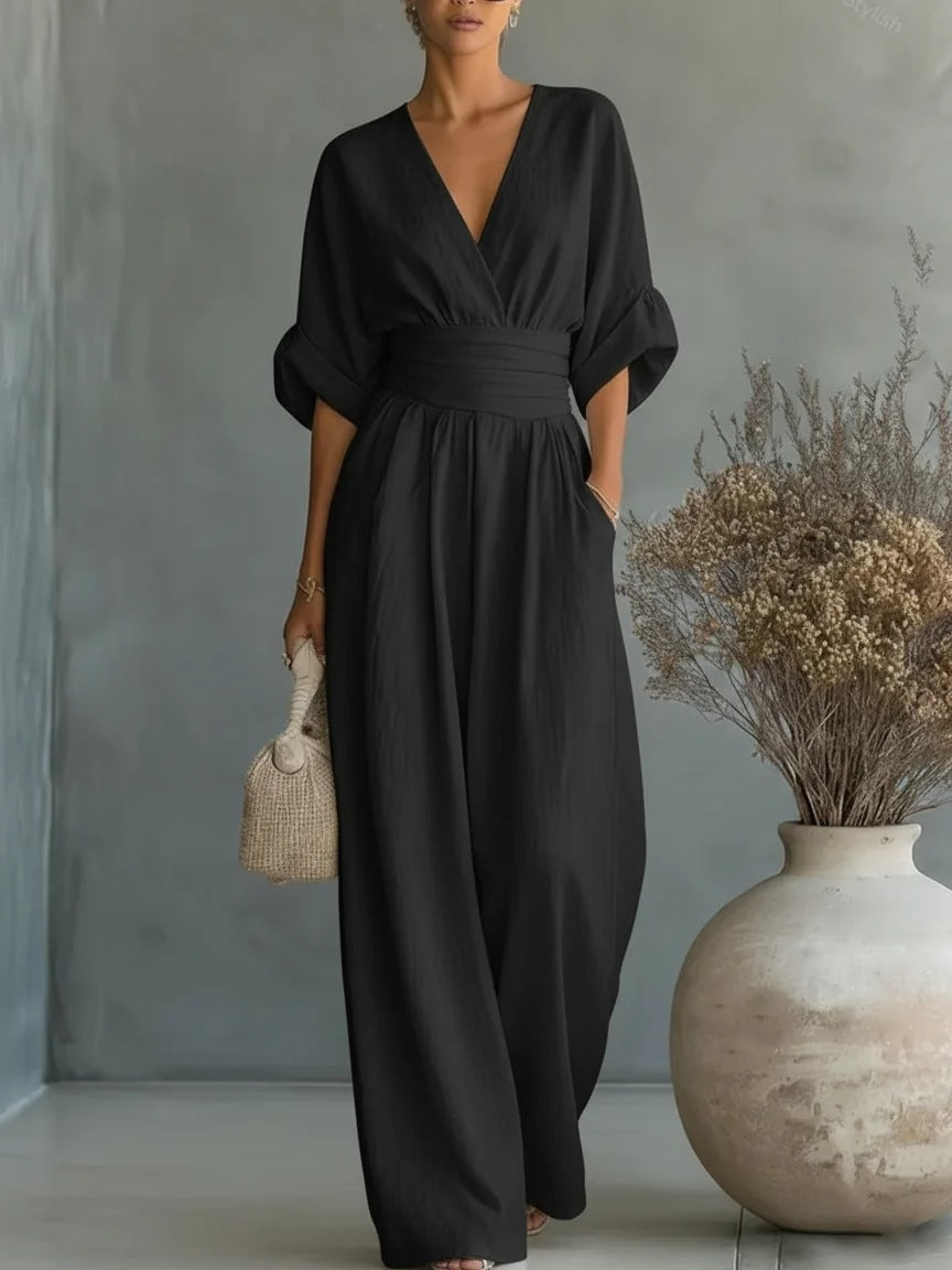 Blaine | Elegant V-Neck Dress Backless with Flowing Sleeves