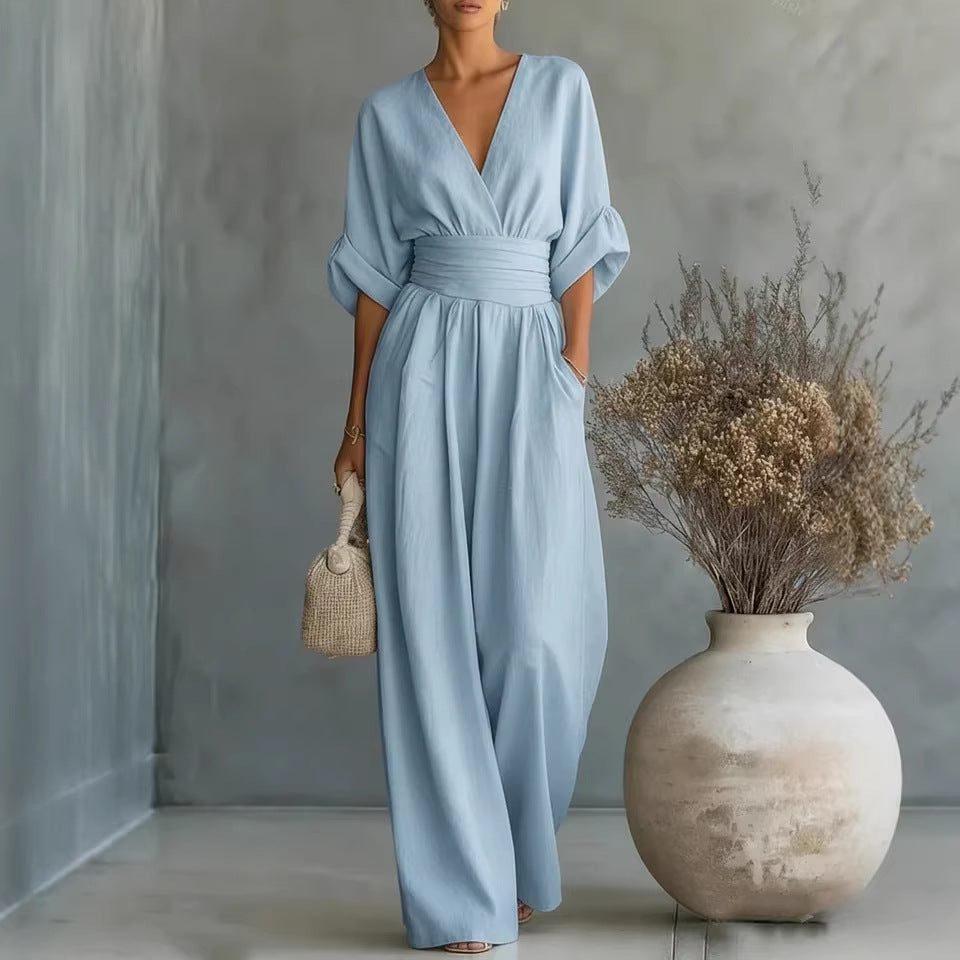 Blaine | Elegant V-Neck Dress Backless with Flowing Sleeves