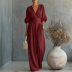 Blaine | Elegant V-Neck Dress Backless with Flowing Sleeves