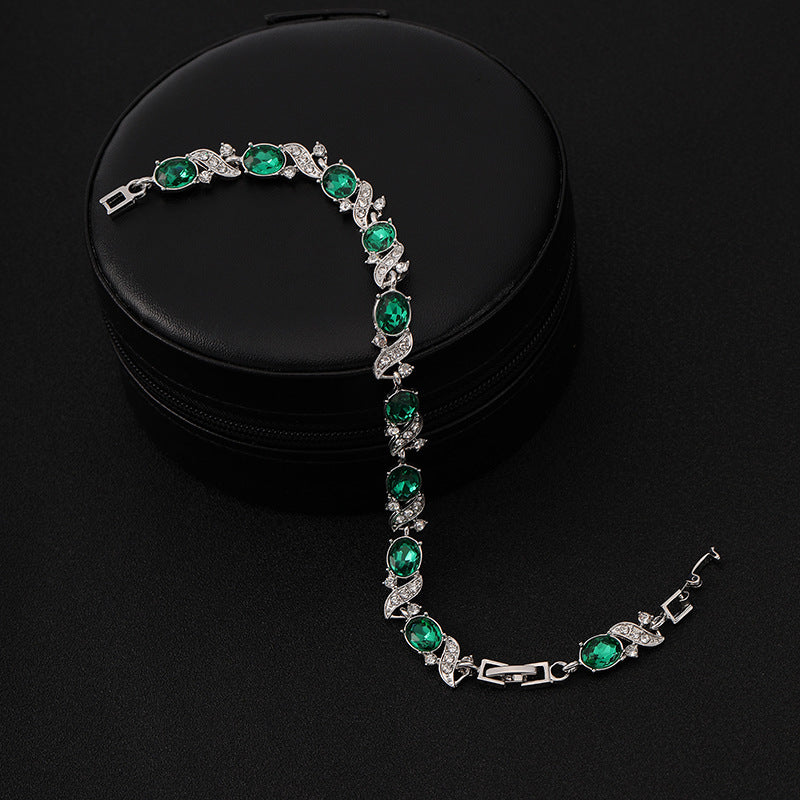 Jasmine | Silver Emerald Vintage Link Bracelet