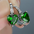 Kira | Silver Emerald Heart Hoop Earrings