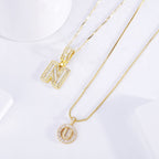Paved Letter Initial Necklace Set | White Gold