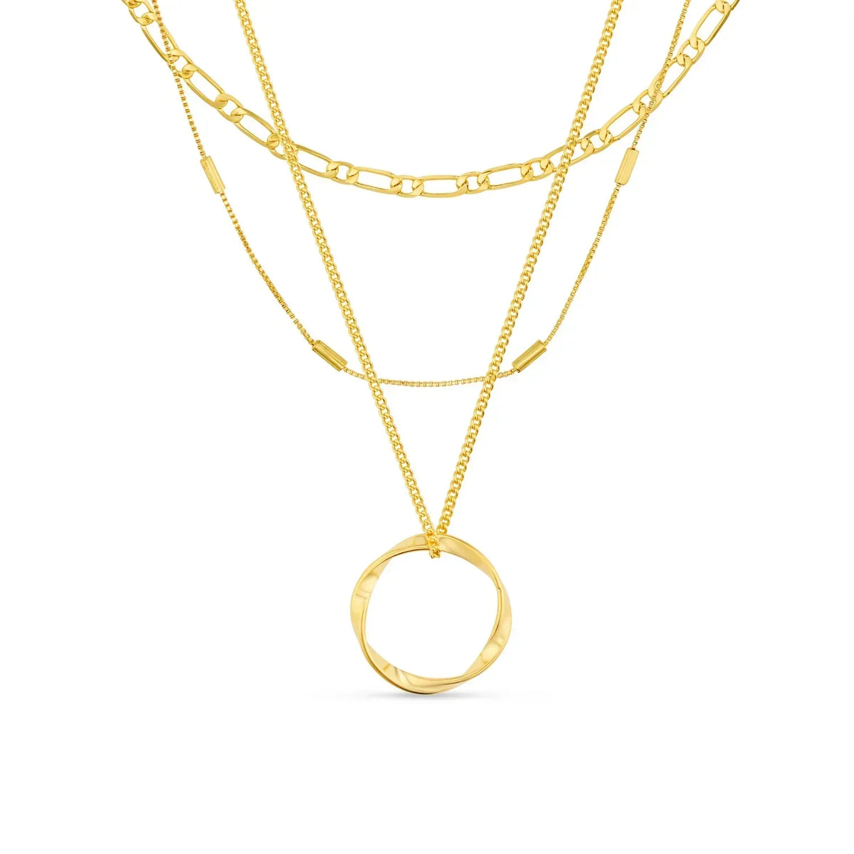 Open Circle Three-Row Necklace | White Gold