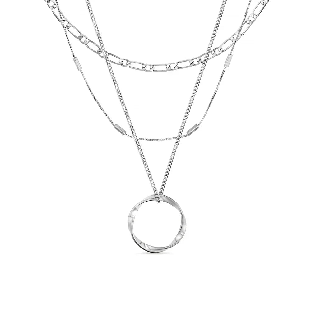 Open Circle Three-Row Necklace | White Gold