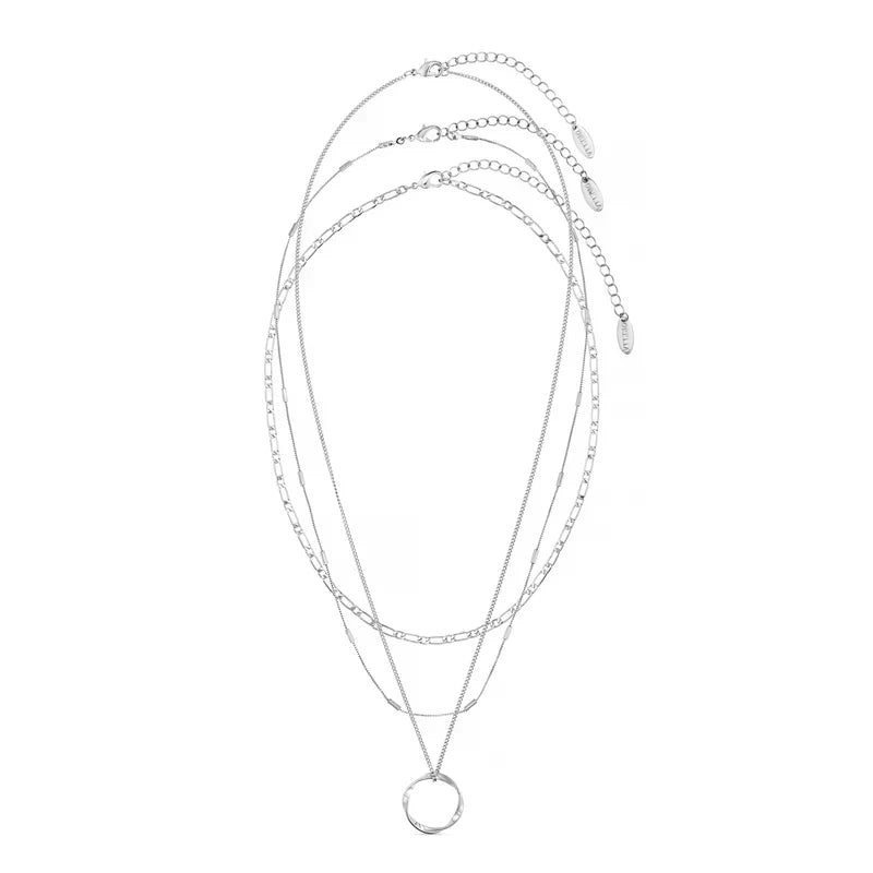 Open Circle Three-Row Necklace | White Gold