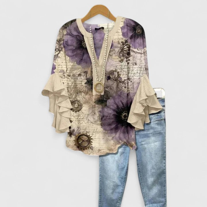 Seraphina | Elegant Ruffle Sleeve Floral Blouse