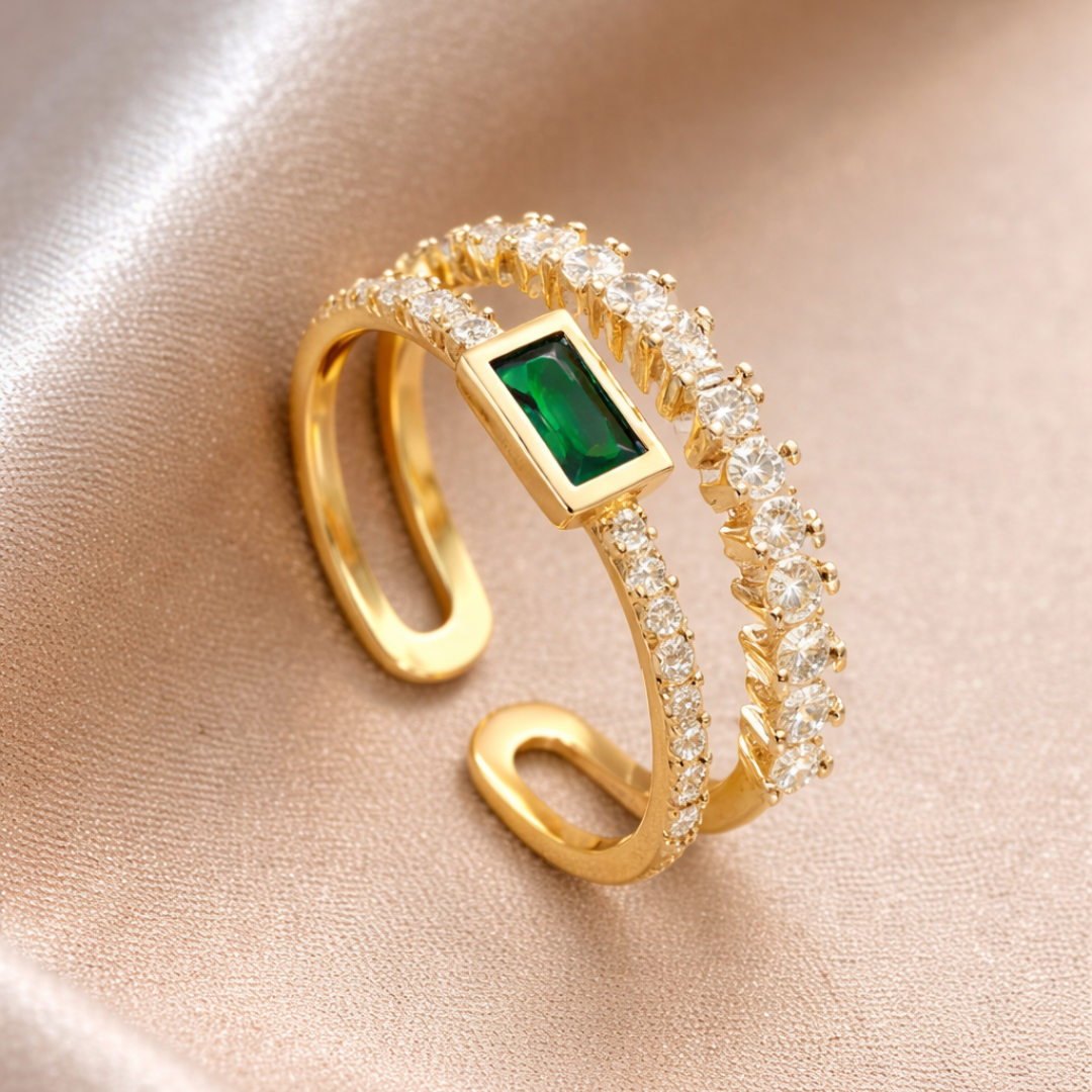 Emerald Gold Ring | Adjustable Fit