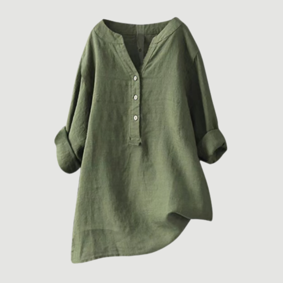 Cassia | Refined V-Neck Button-Down Shirt