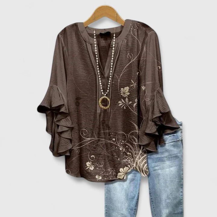 Seraphina | Elegant Ruffle Sleeve Floral Blouse