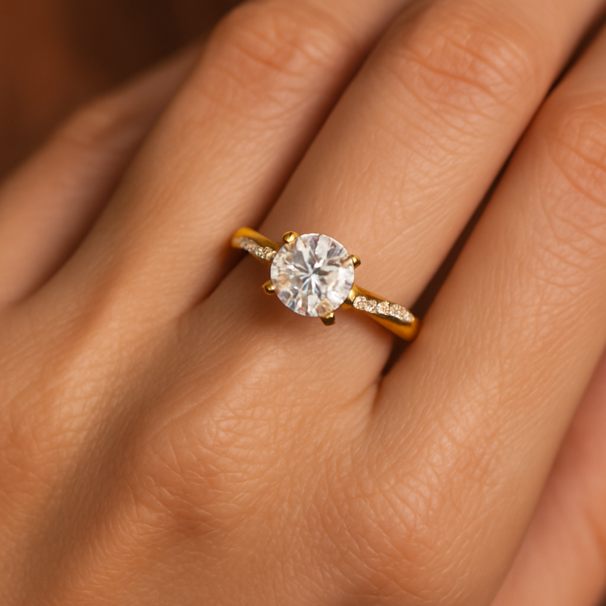 Golden Engagement Ring with Crystal