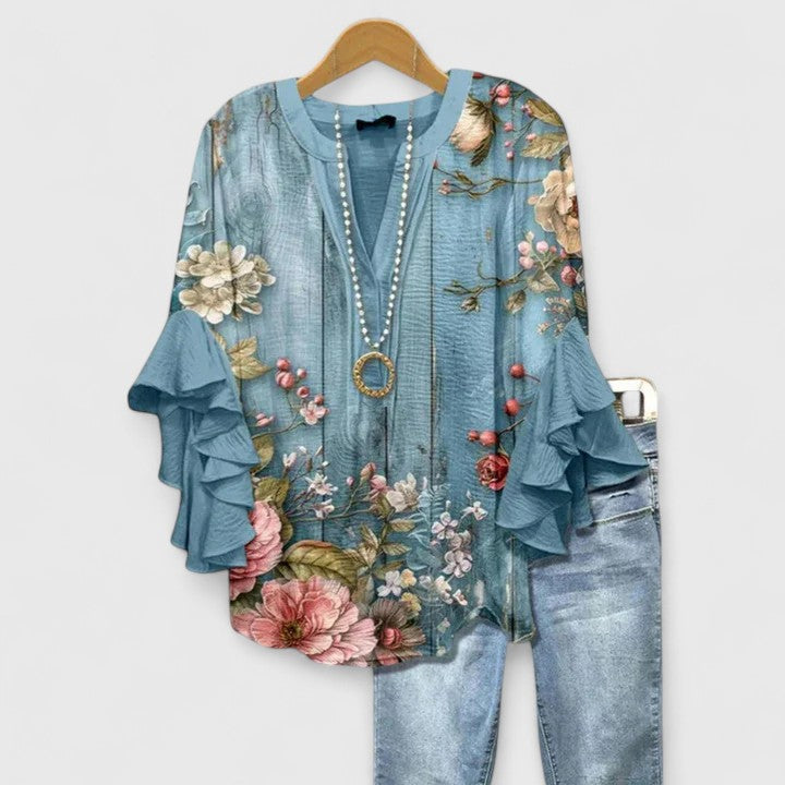 Seraphina | Elegant Ruffle Sleeve Floral Blouse