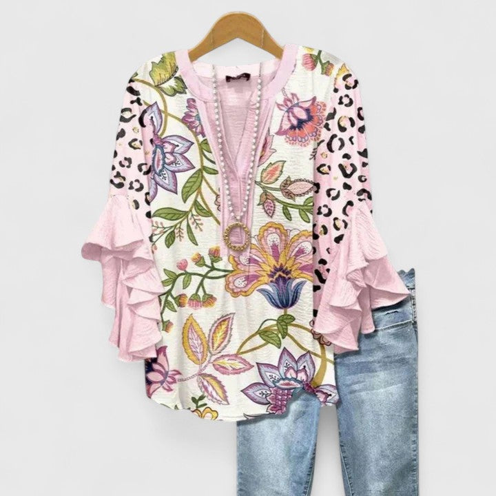 Seraphina | Elegant Ruffle Sleeve Floral Blouse