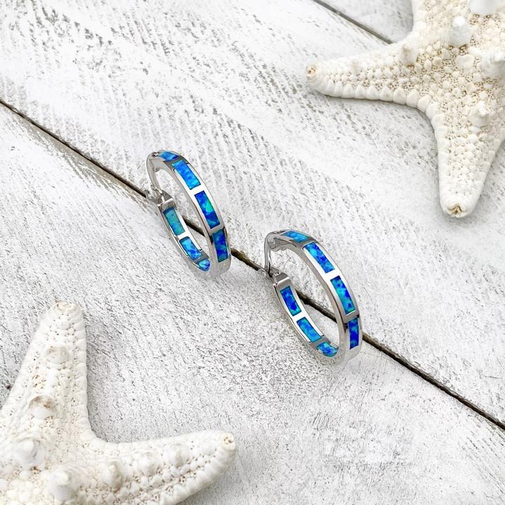 Luxurious Ocean-Inspired Hoop Earrings in Silver and Opal
