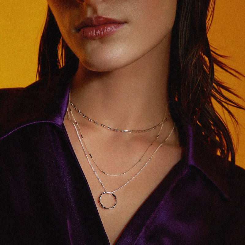Open Circle Three-Row Necklace | White Gold