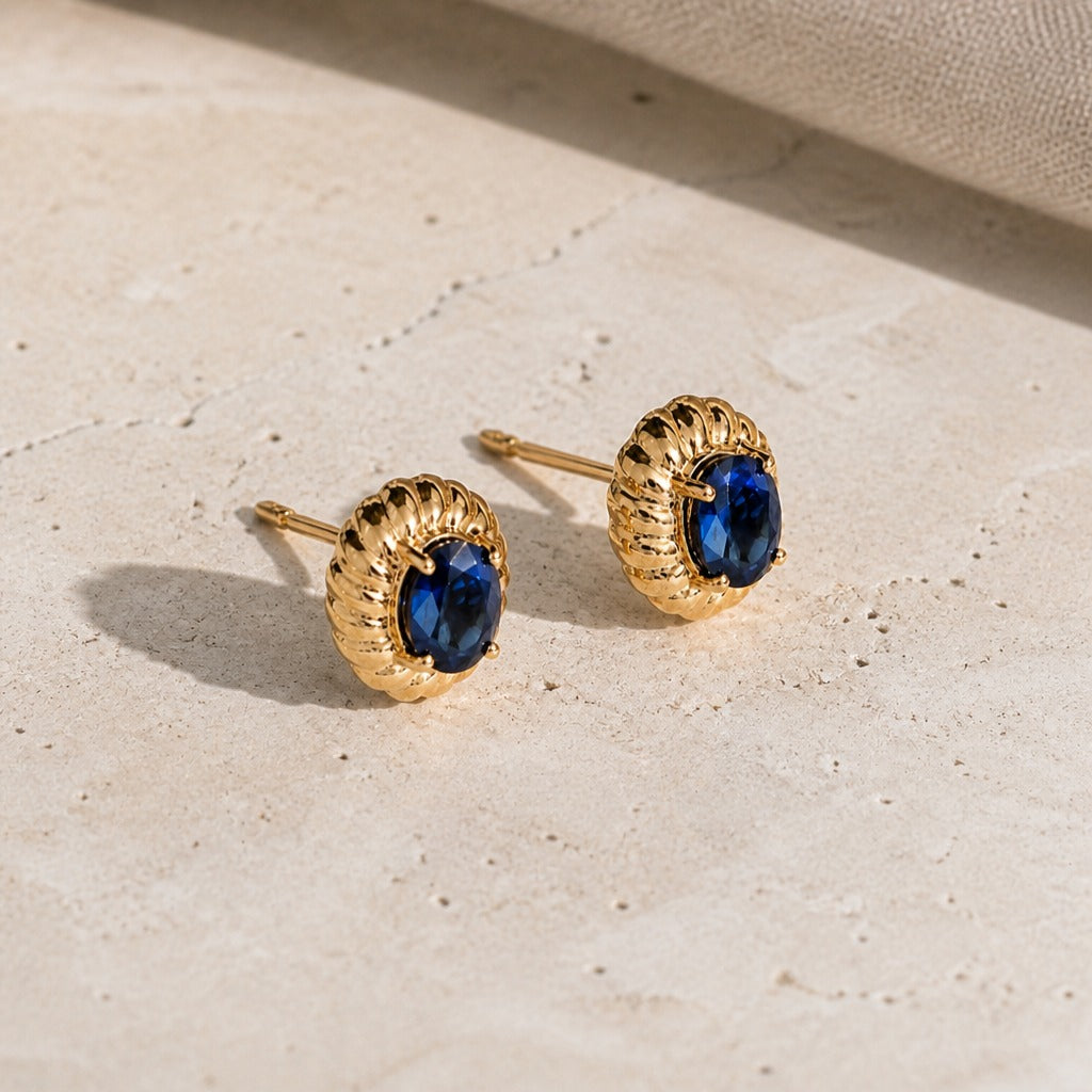 Bella | Oval Blue Stud Earrings