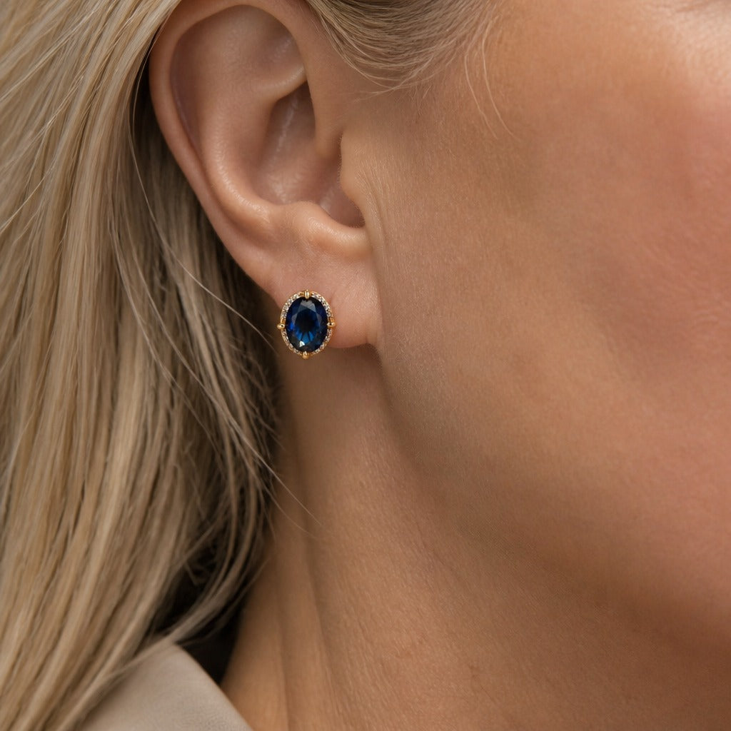 Camilla | Oval Sapphire Blue Stud Earrings