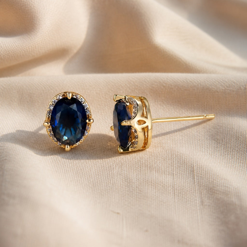 Camilla | Oval Sapphire Blue Stud Earrings
