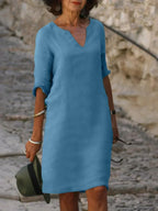 Valentina | Casual Mid Sleeve V-Neck Dress