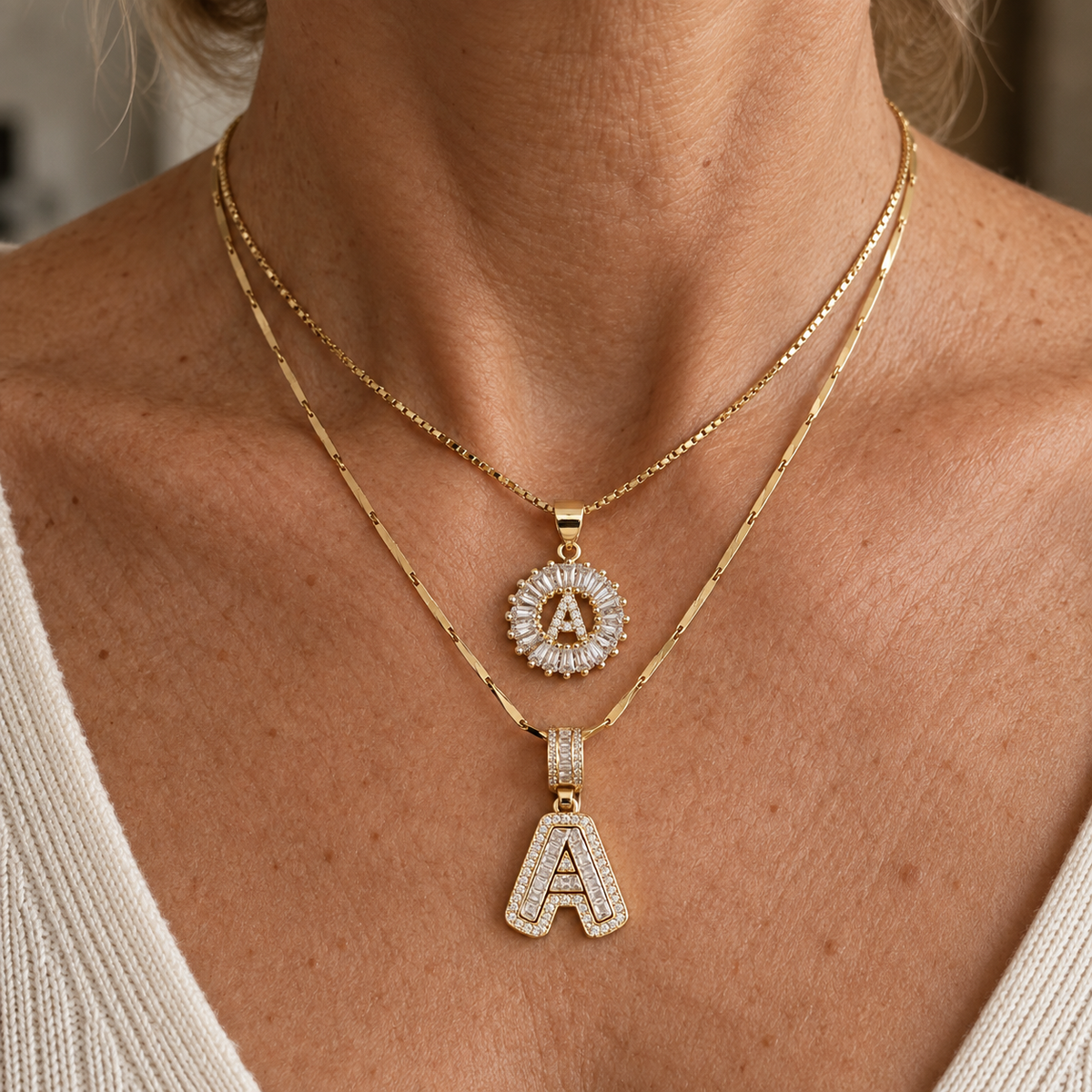 Wren | Pavé Letter Initial Necklace Set