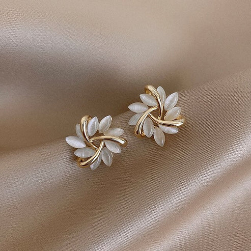 Rosie | White Opal Gold Earrings