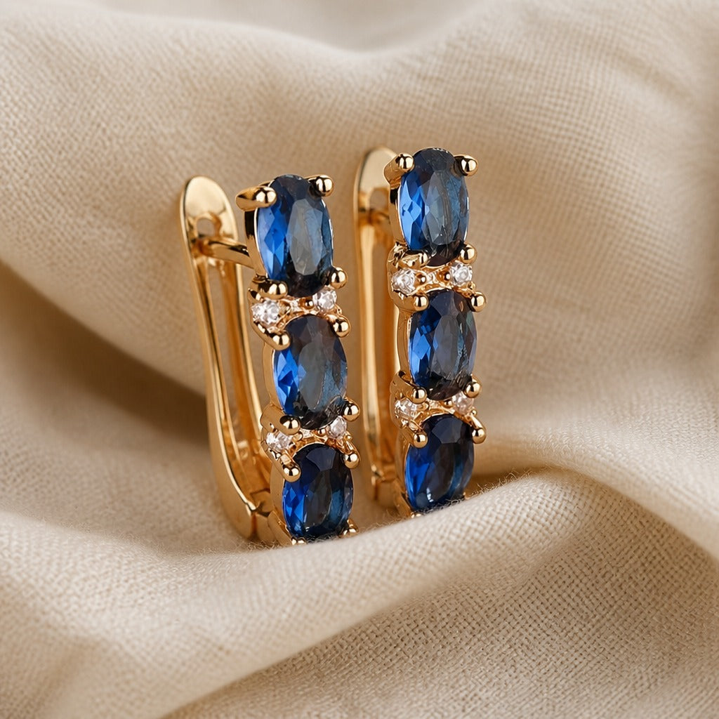 Esme | Princess Cut Blue Drop Earrings