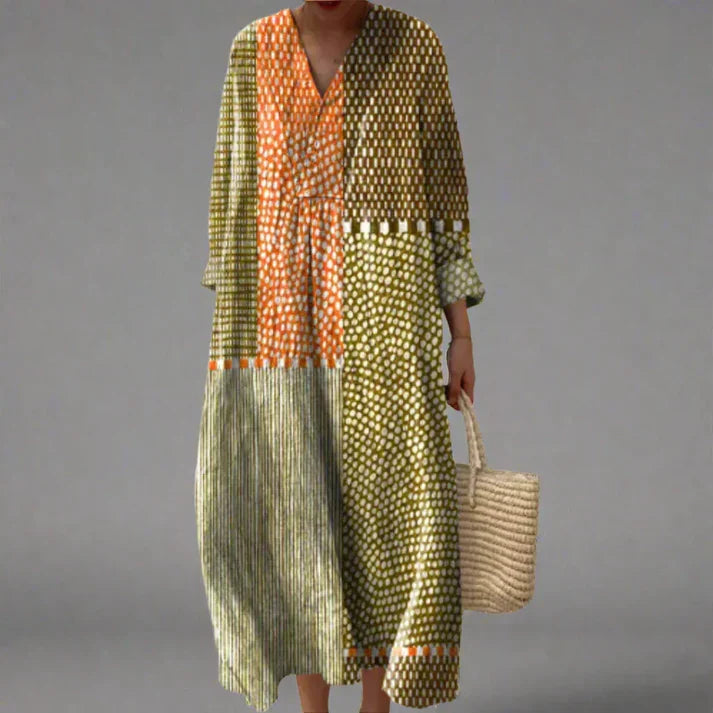 Fabrine | Stylish Geometric V-Neck Dress
