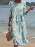 Saffron | Elegant Floral Round Neck Dress