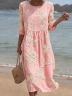 Saffron | Elegant Floral Round Neck Dress