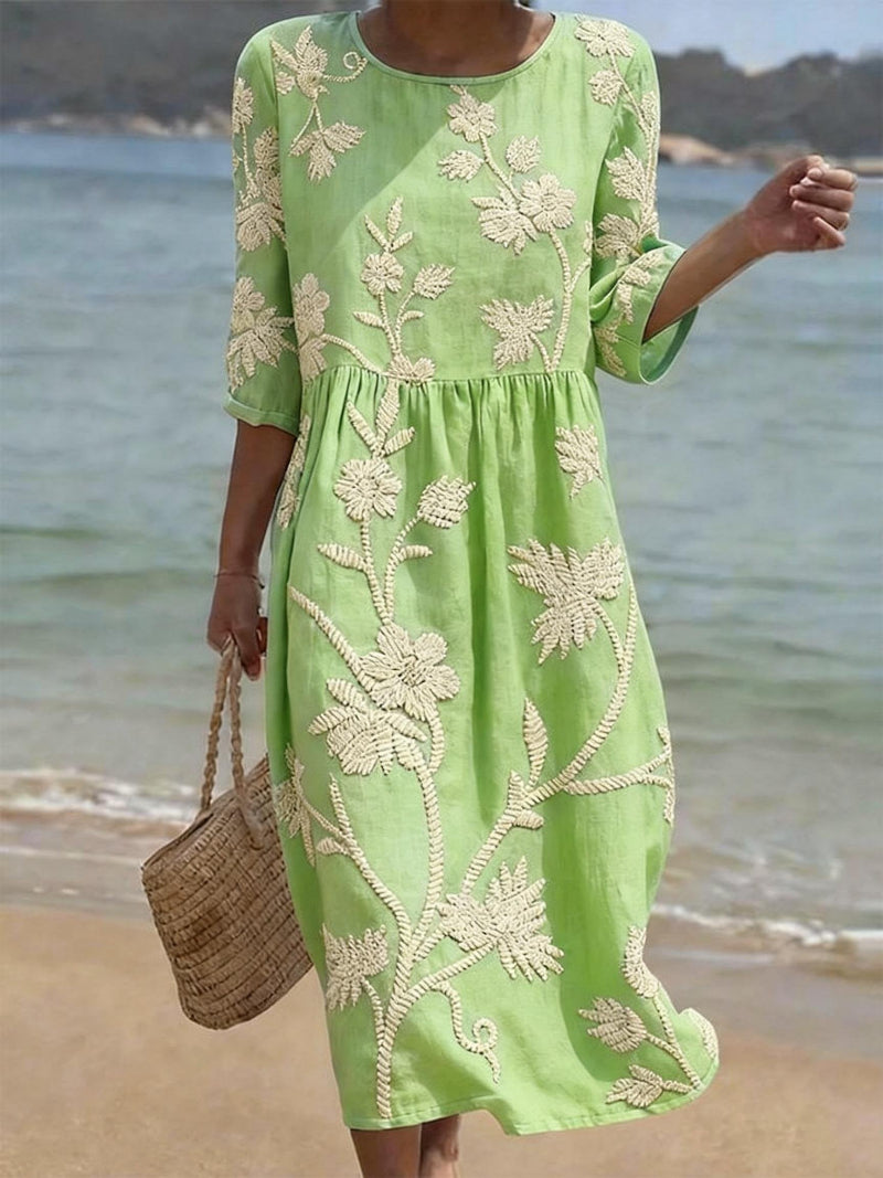 Saffron | Elegant Floral Round Neck Dress
