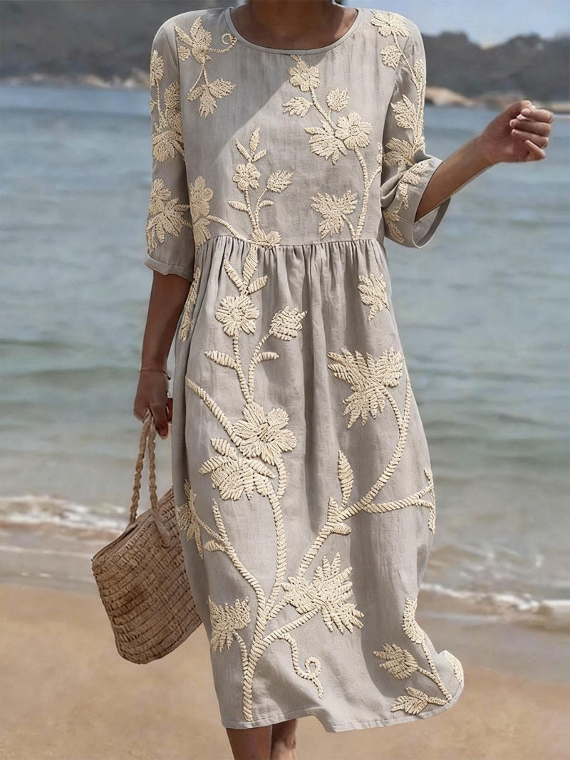 Saffron | Elegant Floral Round Neck Dress