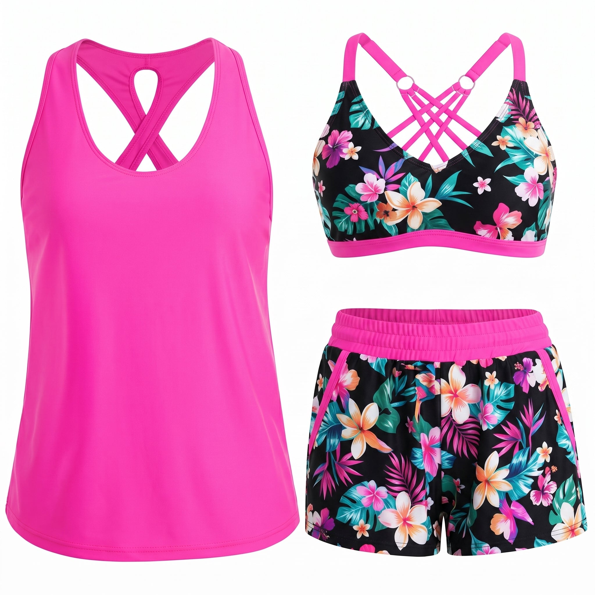 Laura | Sporty Three-Piece Tankini Set with Pockets