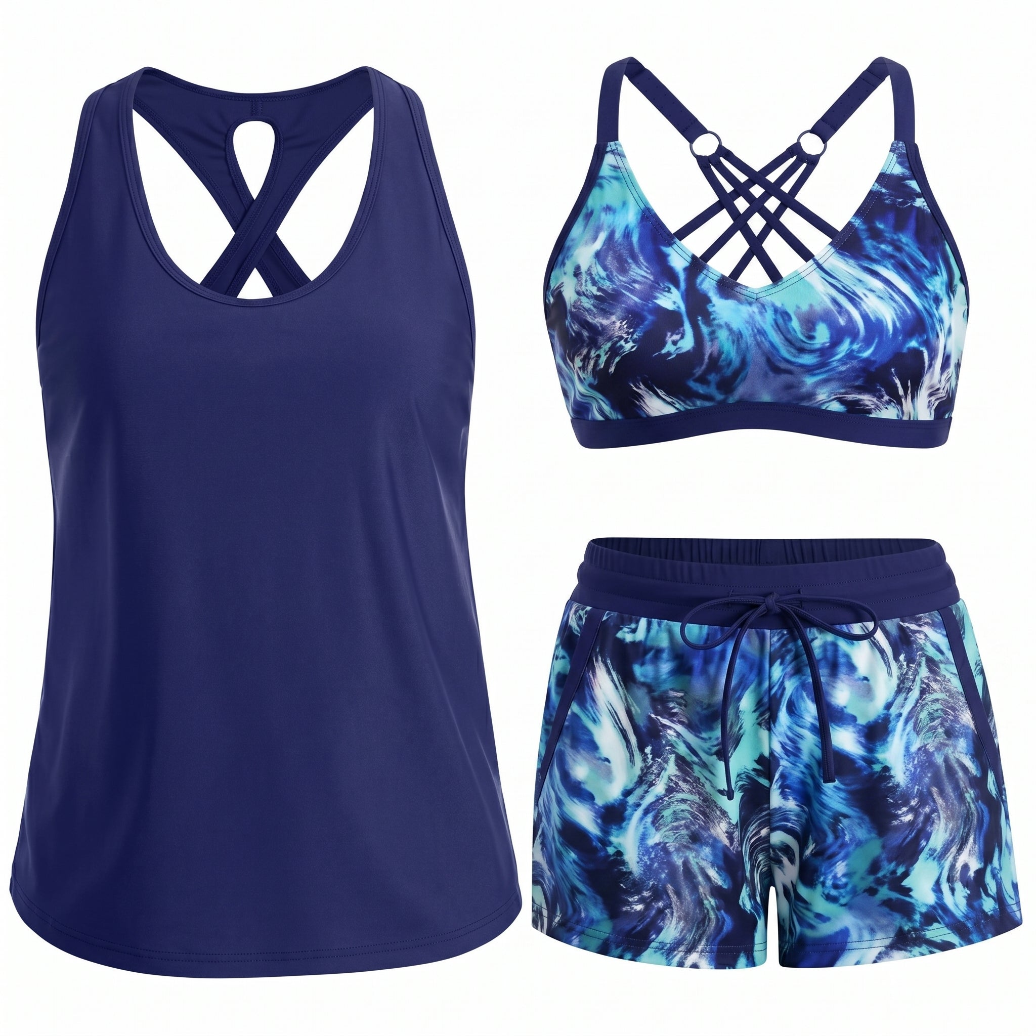 Laura | Sporty Three-Piece Tankini Set with Pockets
