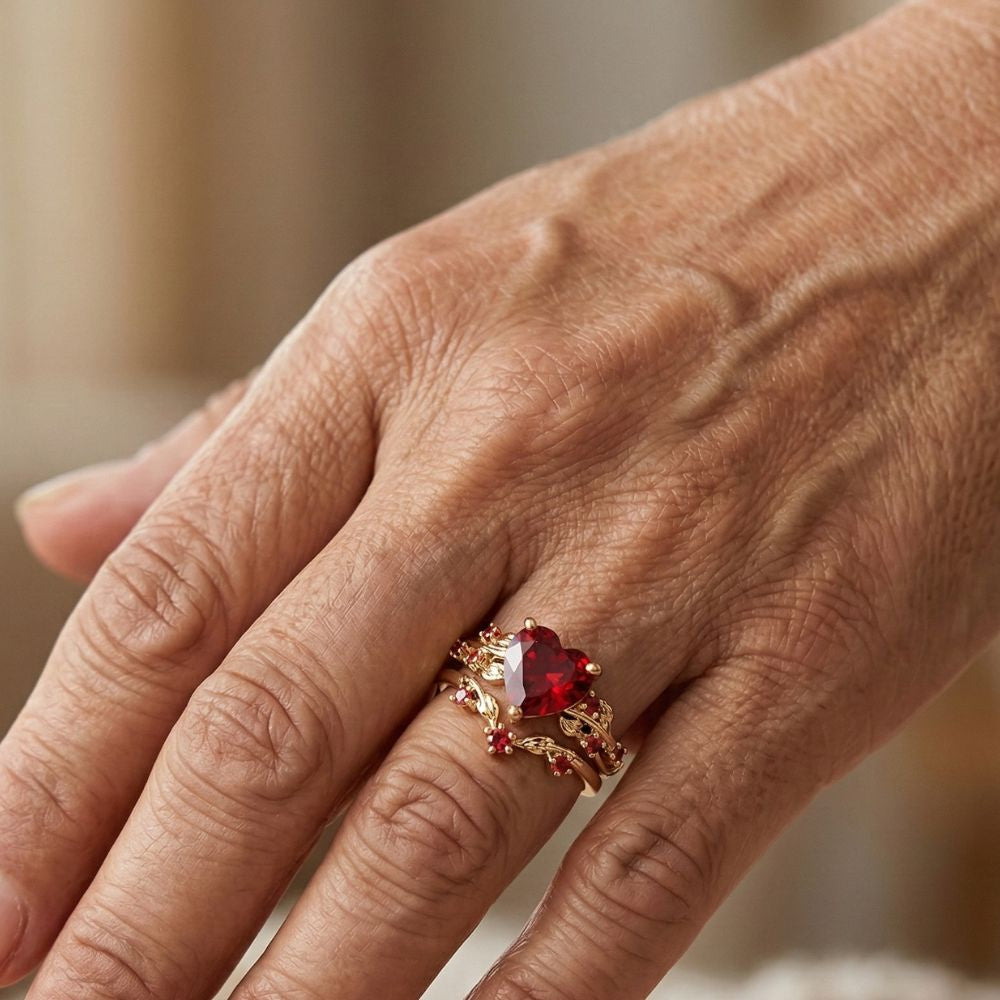 Freya | Ruby Heart Ring Set