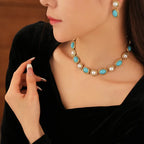Romy | Turquoise & Pearl Antique Gold Jewellery Set