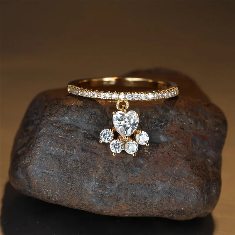 Vintage Cat Paw and Heart Stone Ring
