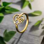Gold Coloured Paw and Heart Ring