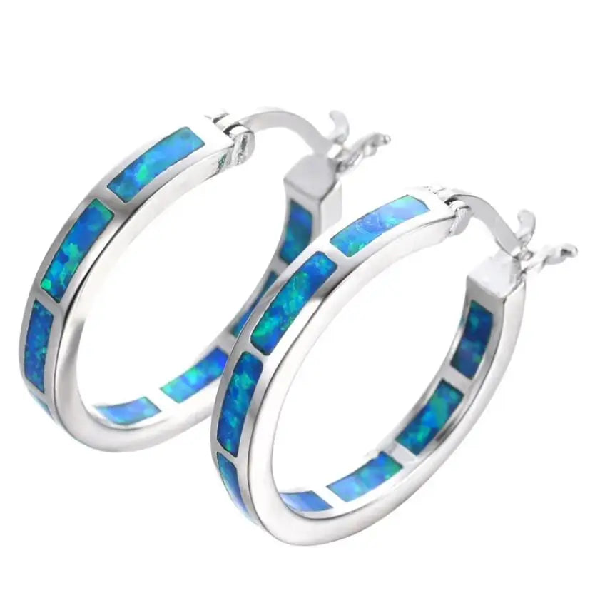 Chic Circular Earrings with Blue Fire Opal